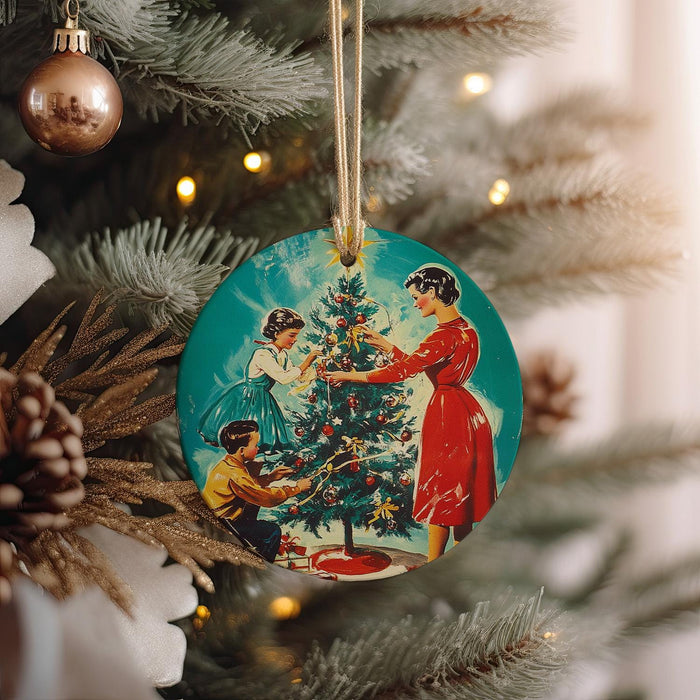 a christmas ornament hanging from a christmas tree