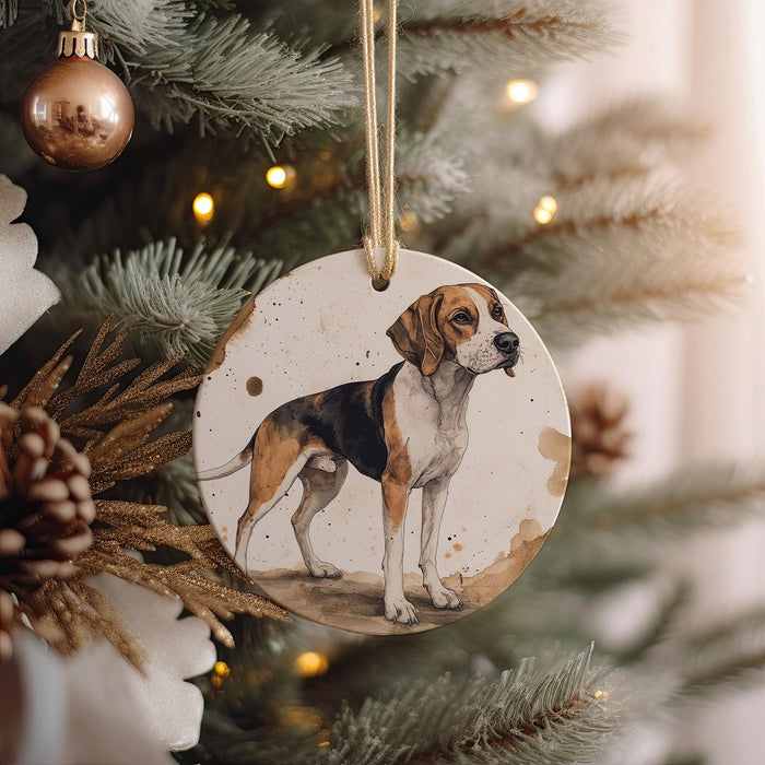 a dog ornament hanging from a christmas tree