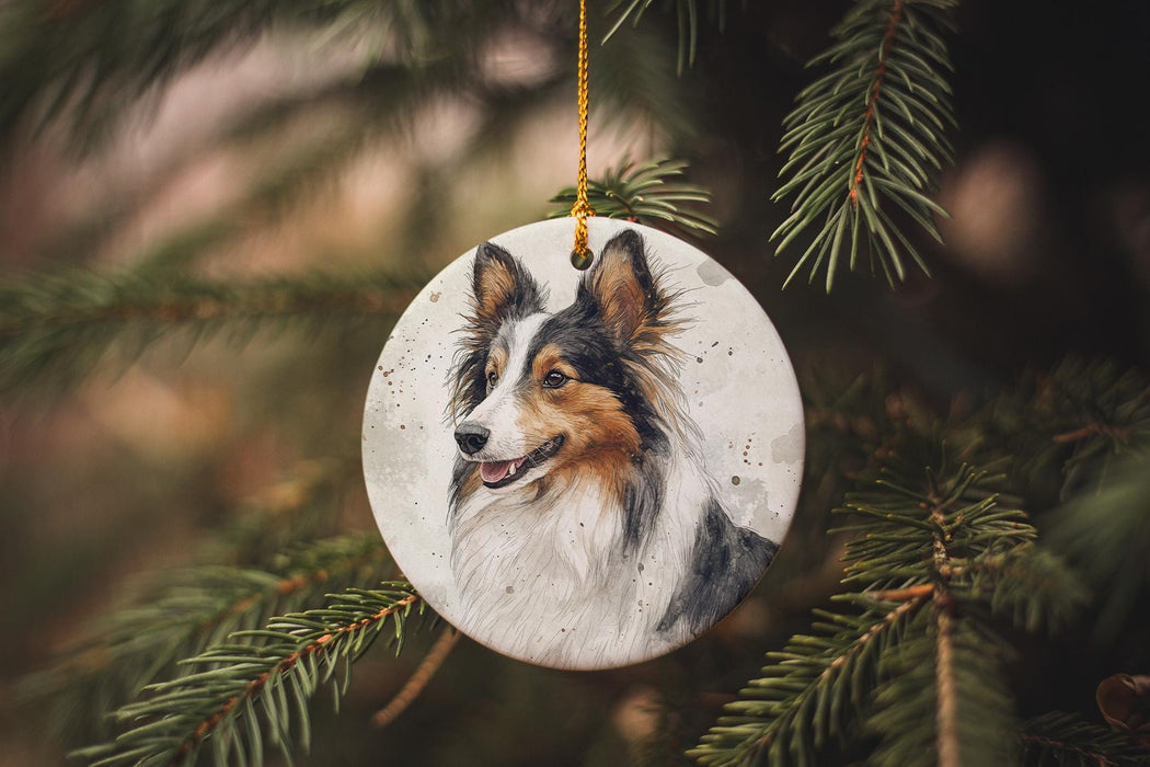 a dog ornament hanging from a christmas tree