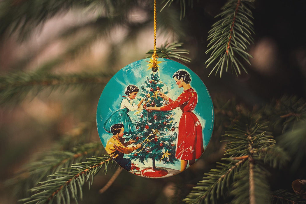 a christmas ornament hanging from a christmas tree