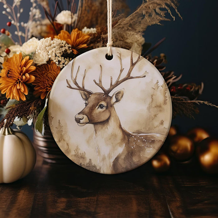 a ceramic ornament with a picture of a deer