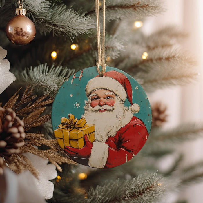 a christmas ornament hanging from a christmas tree