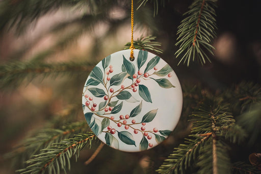 a ceramic ornament hanging from a christmas tree