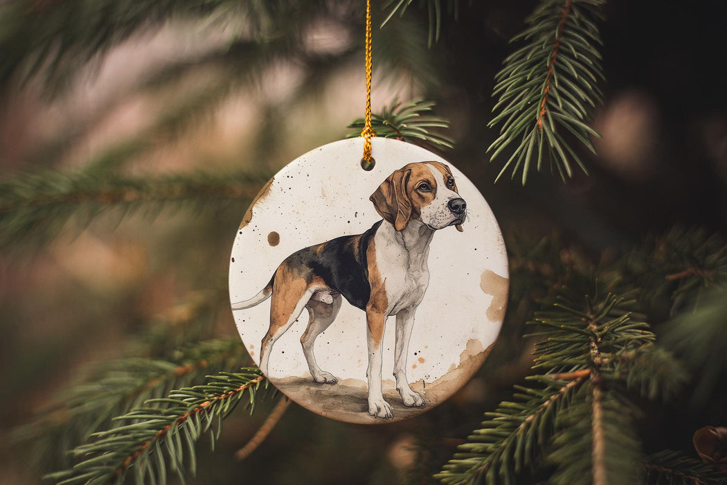 a dog ornament hanging from a christmas tree