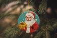 a christmas ornament hanging from a christmas tree
