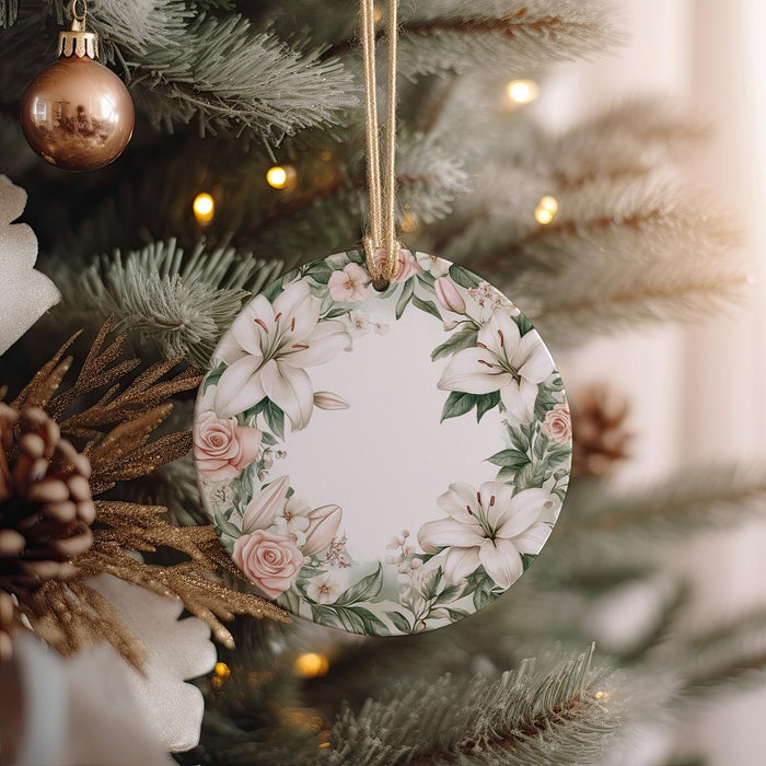a christmas ornament hanging from a christmas tree