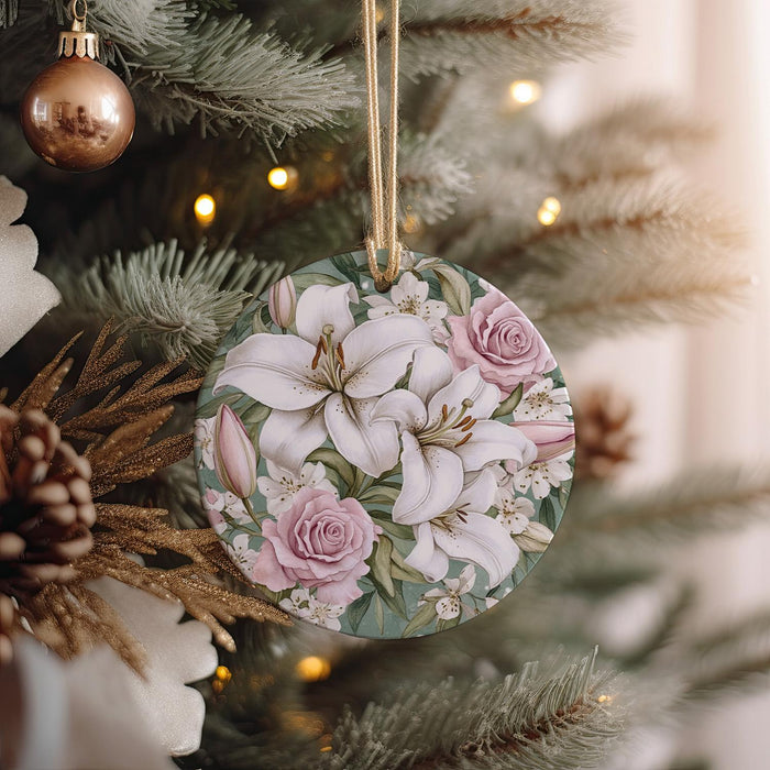 a christmas ornament hanging from a christmas tree