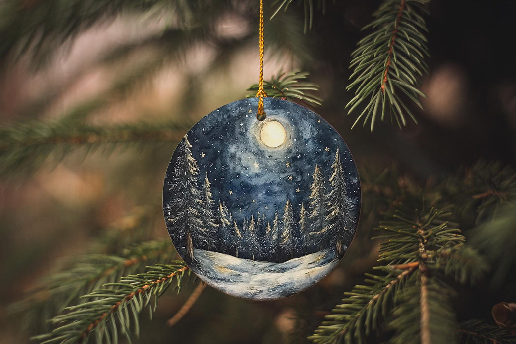 a christmas ornament hanging from a christmas tree