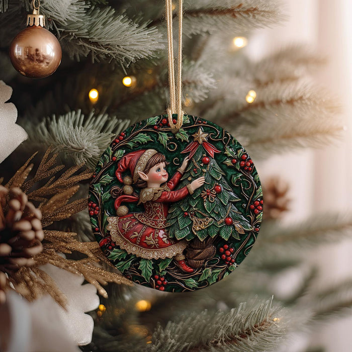 a christmas ornament hanging from a christmas tree