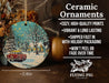 a ceramic ornament with a snowy scene of a car