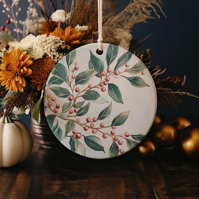 a ceramic ornament decorated with flowers and leaves