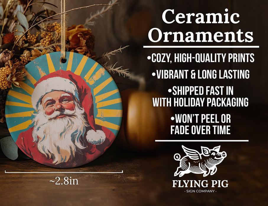 a ceramic ornament with a santa clause on it