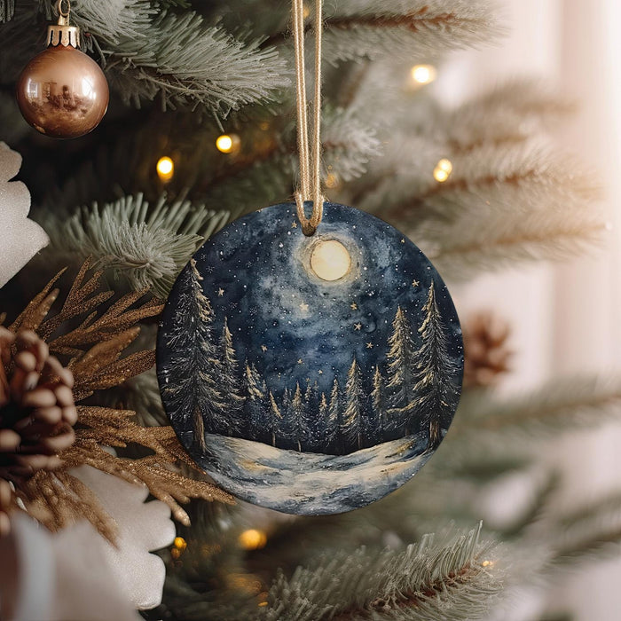 a christmas ornament hanging from a christmas tree