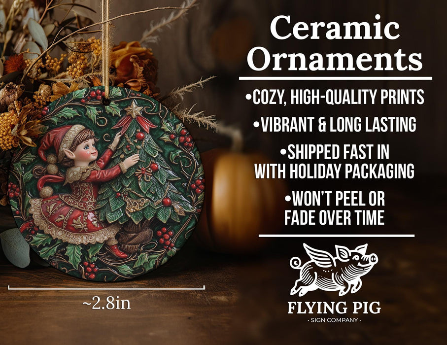 a ceramic christmas ornament sitting on top of a table