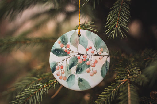a ceramic ornament hanging from a christmas tree