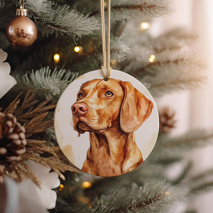 a brown dog ornament hanging from a christmas tree