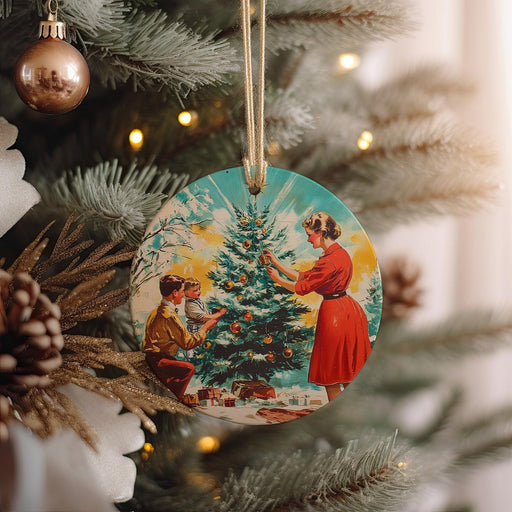a christmas ornament hanging from a christmas tree