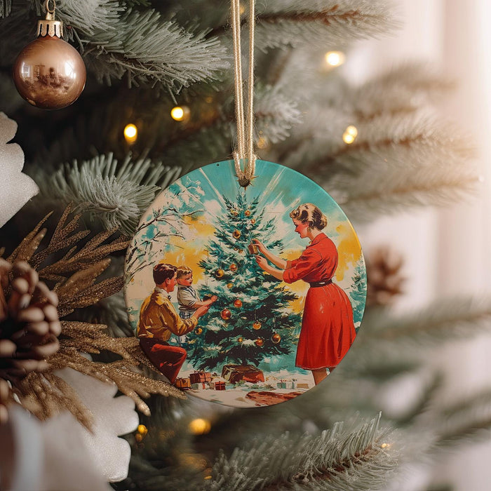 a christmas ornament hanging from a christmas tree