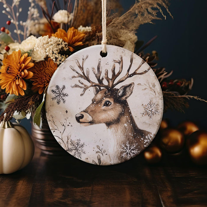 a ceramic ornament with a picture of a deer on it