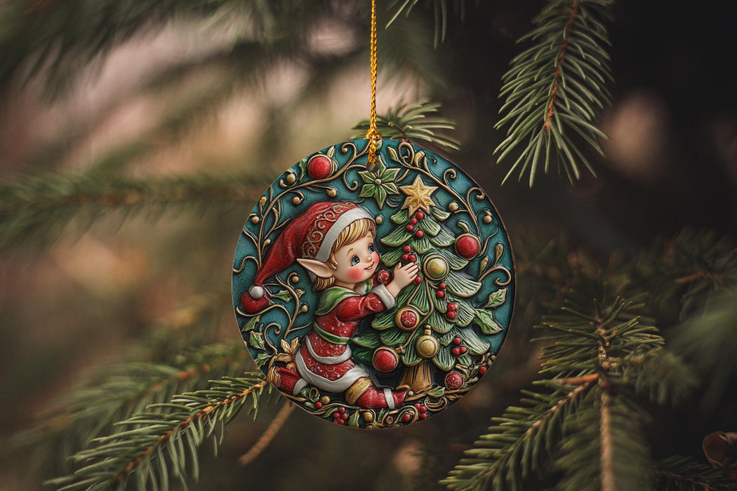 a christmas ornament hanging from a tree