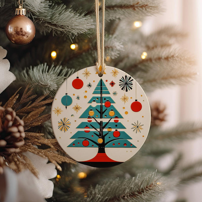 a christmas tree ornament hanging from a christmas tree
