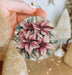 a hand holding a christmas ornament with flowers on it