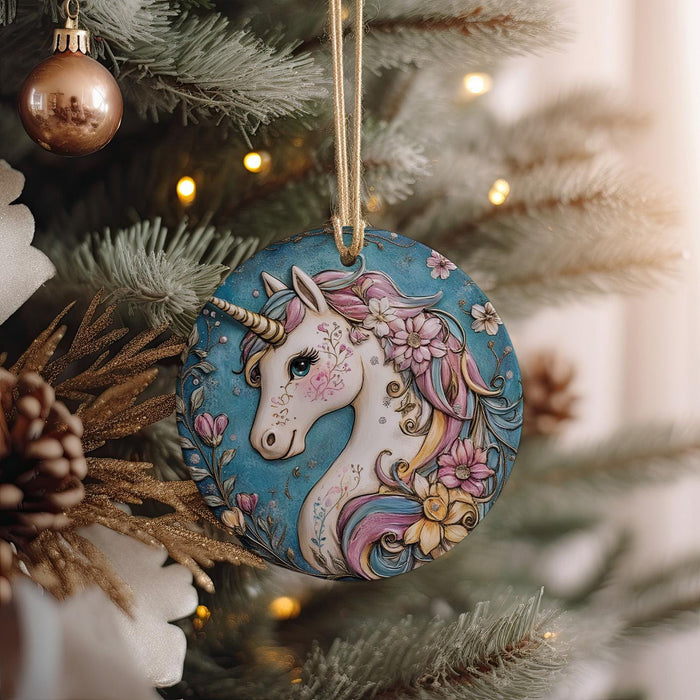 a christmas ornament hanging from a christmas tree