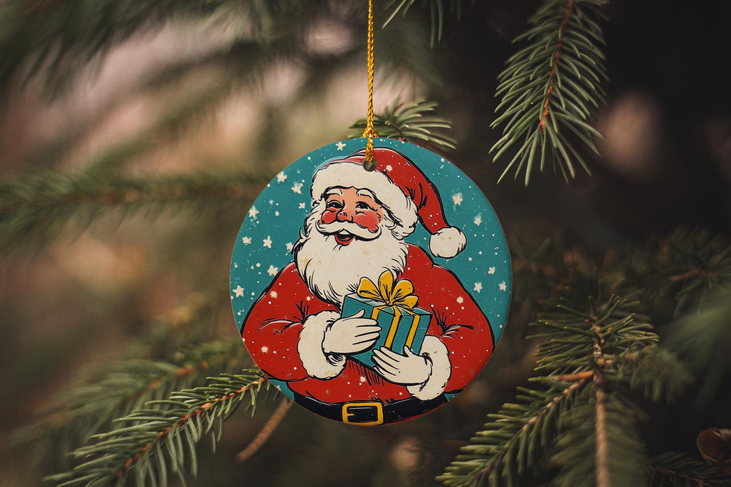 a christmas ornament hanging from a christmas tree