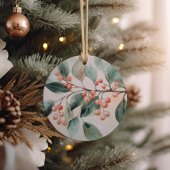 a ceramic ornament hanging from a christmas tree