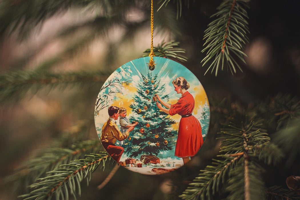 a christmas ornament hanging from a christmas tree