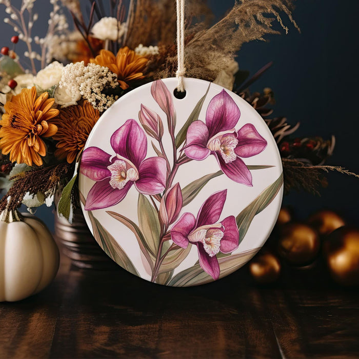 a ceramic ornament decorated with flowers and leaves