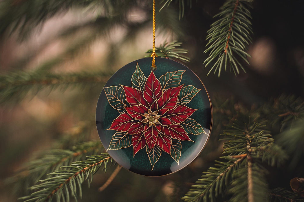 a christmas ornament hanging from a christmas tree