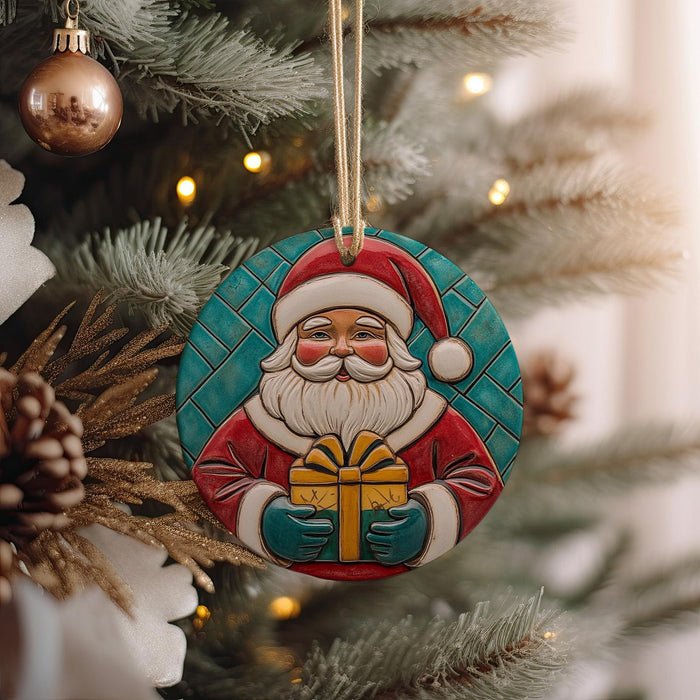 a christmas ornament hanging from a christmas tree