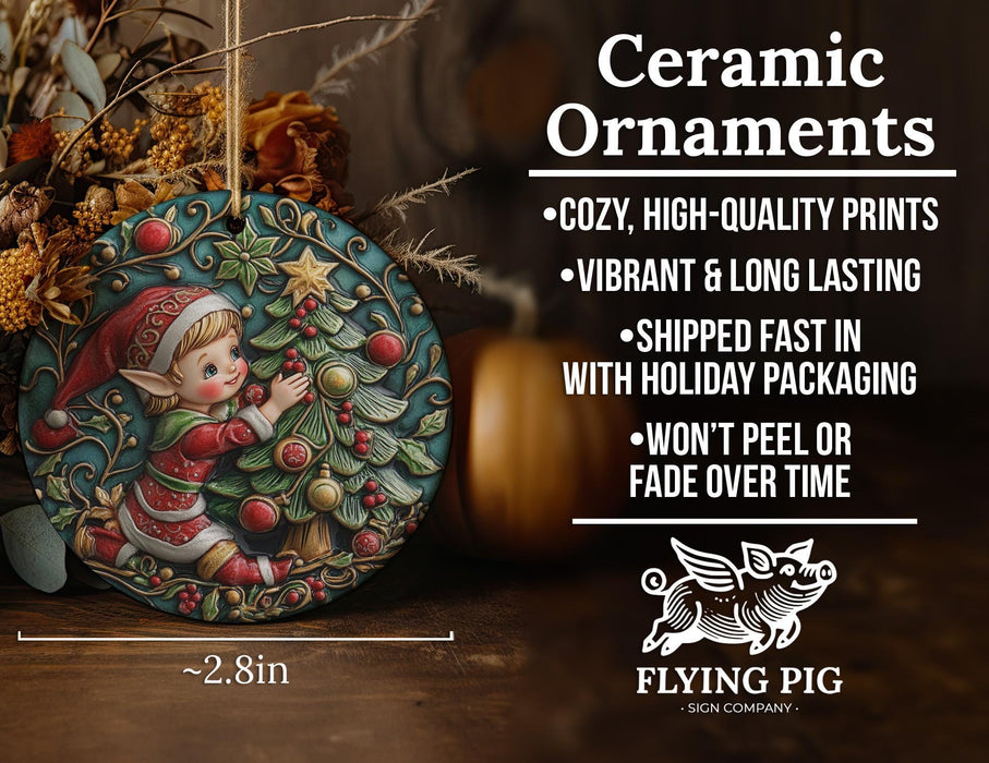 a ceramic christmas ornament sitting on top of a table