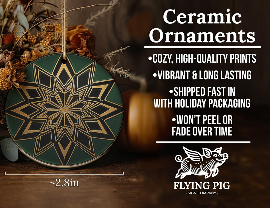 a ceramic ornament sitting on top of a wooden table