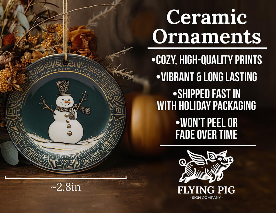 a ceramic plate with a snowman on it