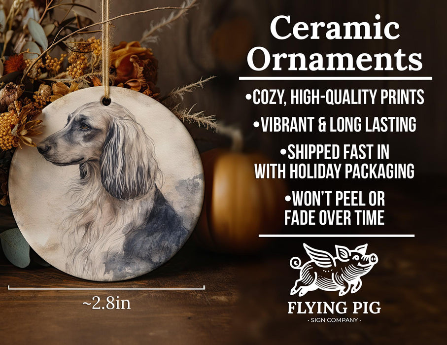 a ceramic ornament with a picture of a dog on it