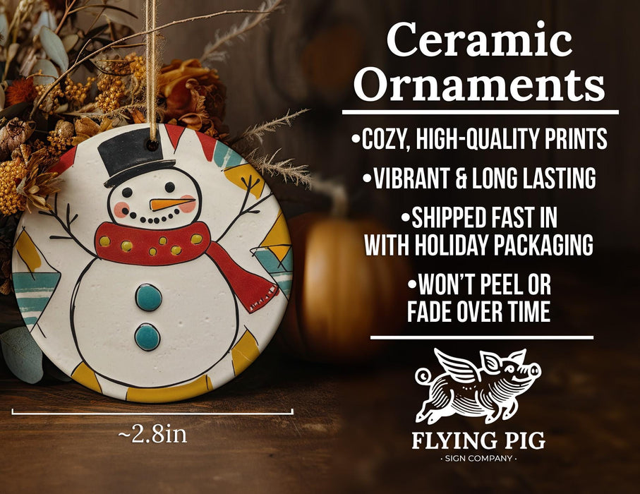 a ceramic ornament with a snowman on it
