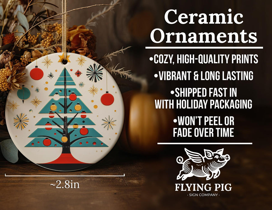a ceramic ornament with a christmas tree on it