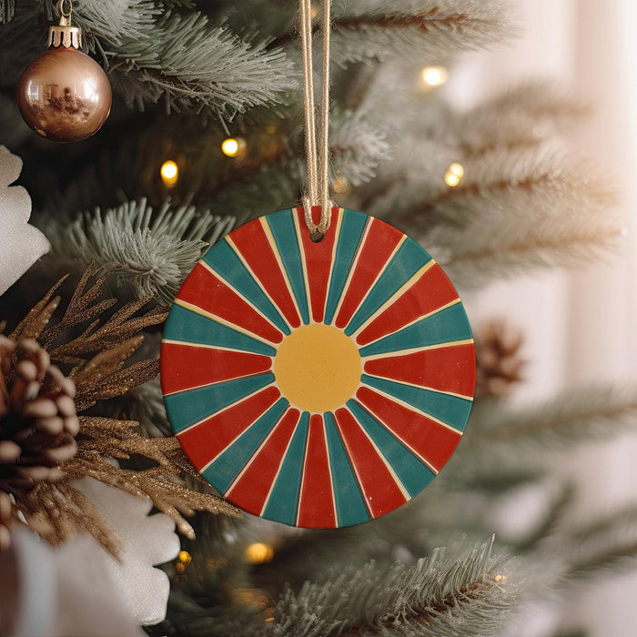 a wooden ornament hanging from a christmas tree