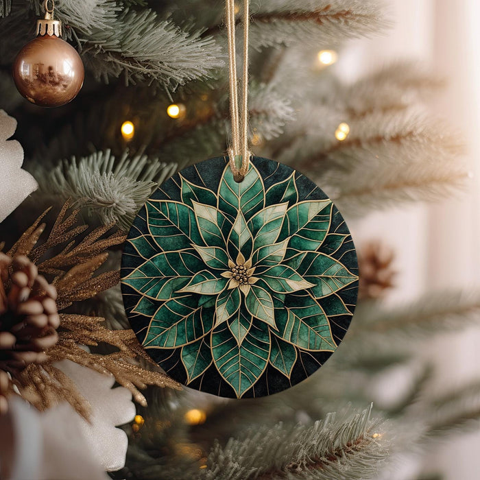 a christmas ornament hanging from a christmas tree