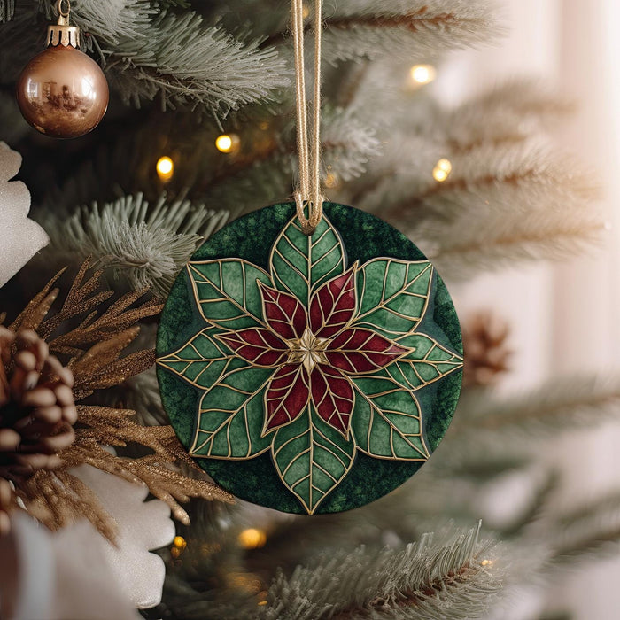 a christmas ornament hanging from a christmas tree