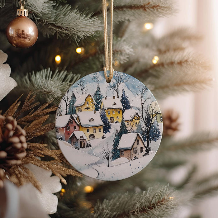 a christmas ornament hanging from a christmas tree