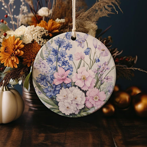 a ceramic ornament decorated with flowers and leaves