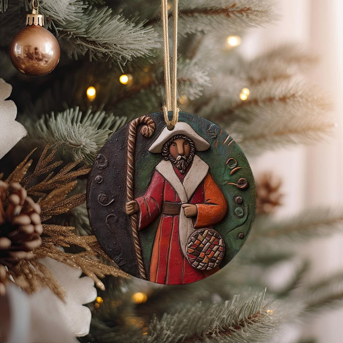 a christmas ornament hanging from a christmas tree