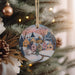 a christmas ornament hanging from a christmas tree