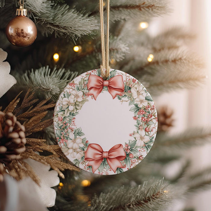 a christmas ornament hanging from a christmas tree
