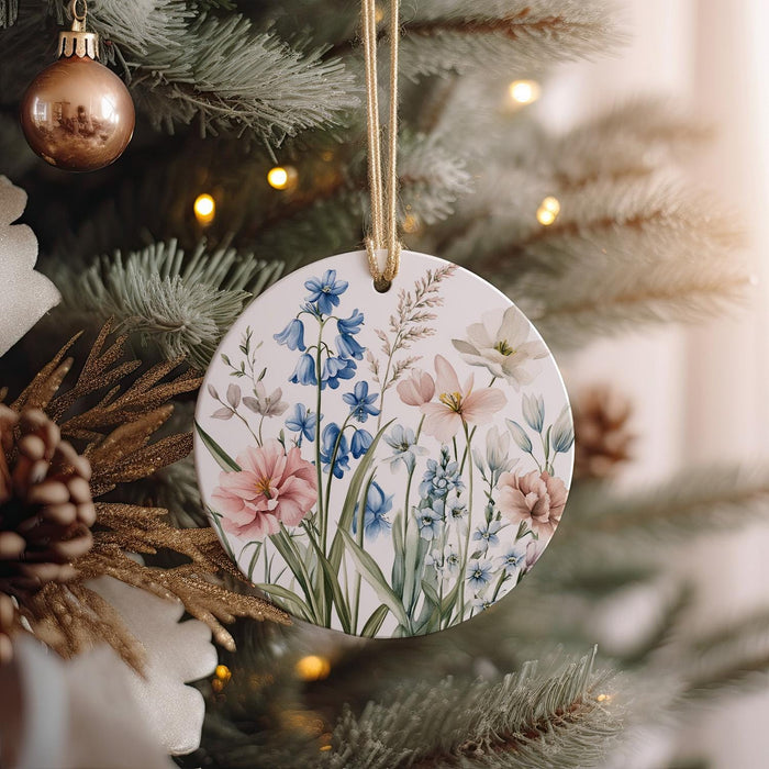 a ceramic ornament hanging from a christmas tree