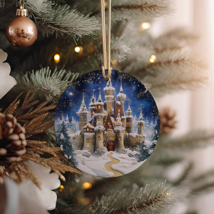 a christmas ornament hanging from a christmas tree