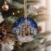 a christmas ornament hanging from a christmas tree